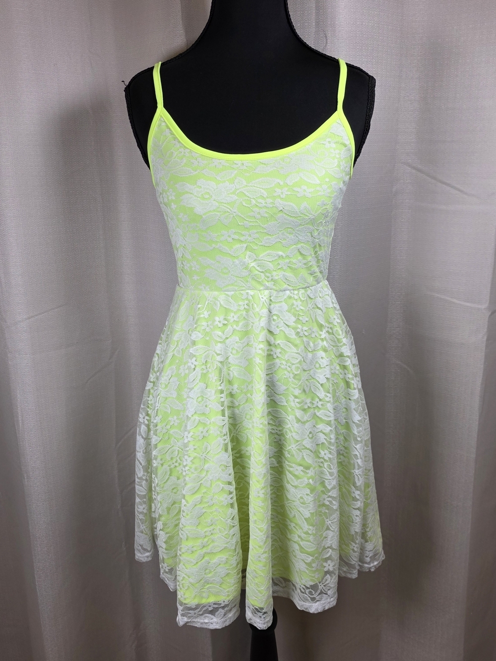 Rue21 Neon Yellow White Lace Skater Dress Y2K Scene Rave Coquette S